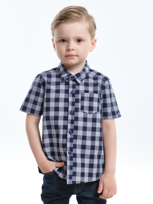 Рубашка для мальчиков Mini Maxi, модель 7903, цвет серый/синий/клетка
