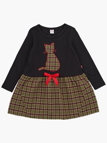 Платье для девочек Mini Maxi, модель 3737, цвет черный/хаки/клетка 