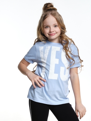 Футболка для девочек Mini Maxi, модель 0730, цвет голубой/белый