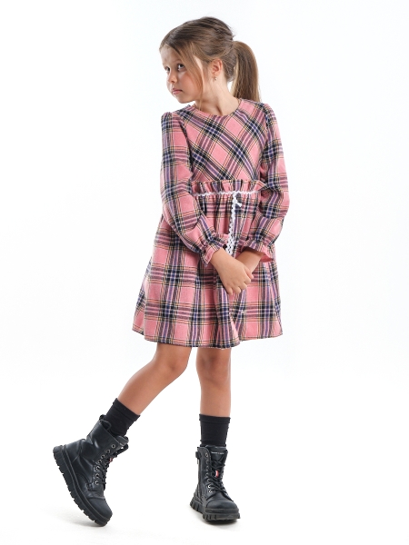 Платье для девочек Mini Maxi, модель 7351, цвет розовый/мультиколор/клетка 