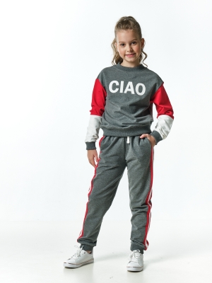 Спортивный костюм для девочек Mini Maxi, модель 7215, цвет графит/серый/красный