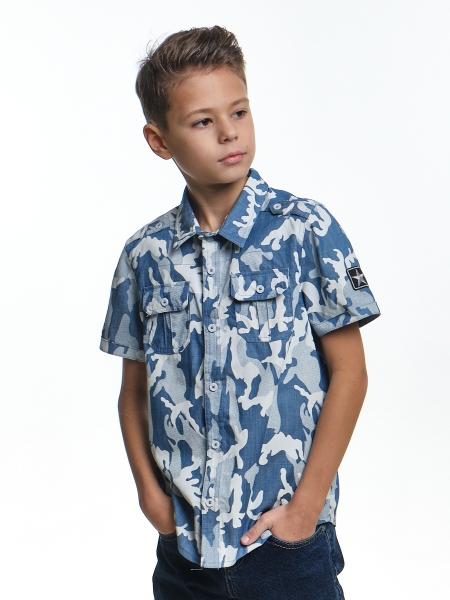 Сорочка для мальчиков Mini Maxi, модель 6530, цвет синий/камуфляж 