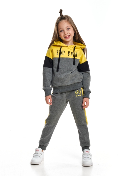 Спортивный костюм для девочек Mini Maxi, модель 7115, цвет графит/горчичный 
